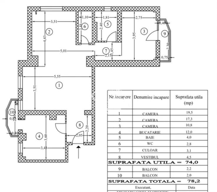 Apartament 3 camere de vânzare – Mall Vitan | 78 mp | Mobilat și utilat - Schiță 8