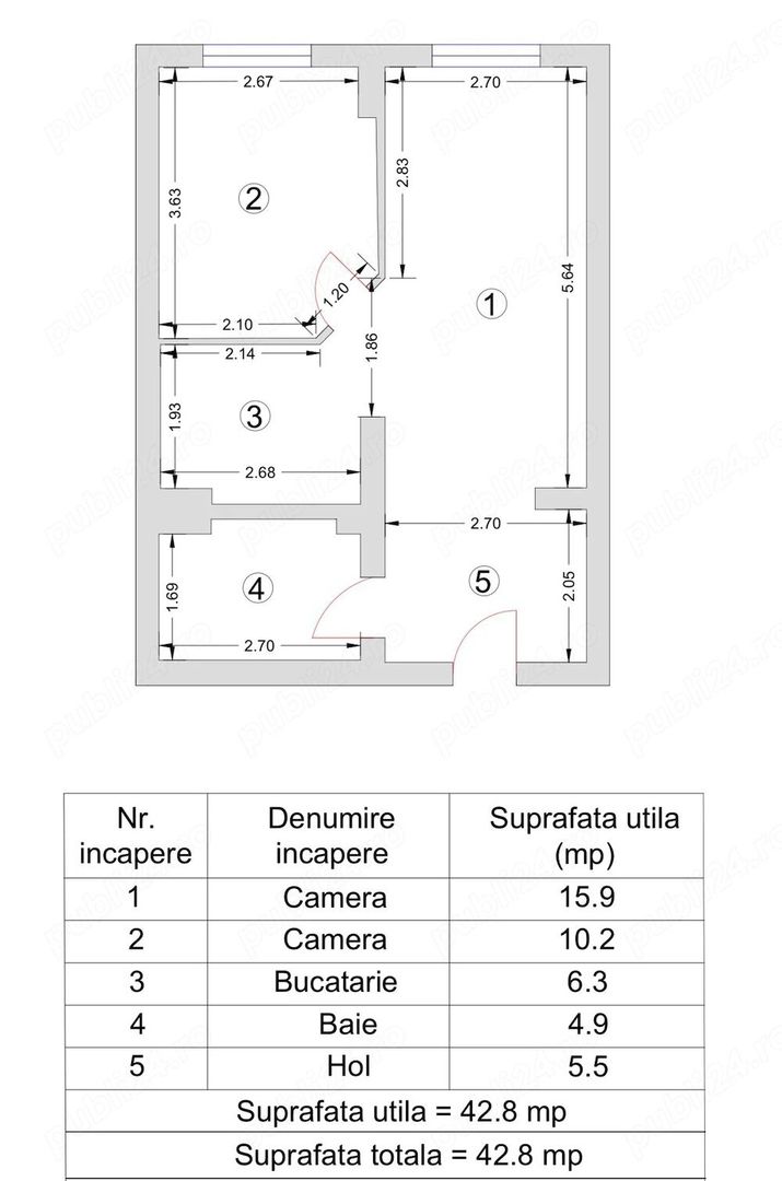 Apartament cu 2 camere, etaj 3, 43 mp, Zona Stefan Cel Mare - Poză 5