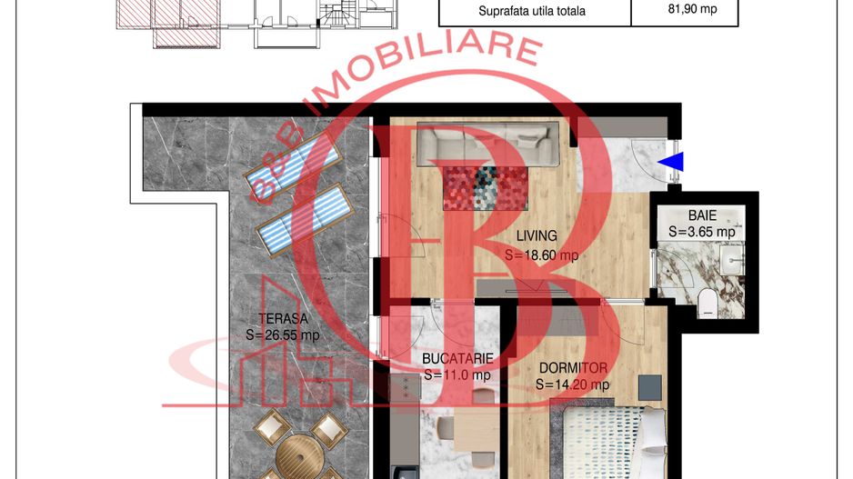 2 camere decomandat cu terasa   Pallady Metrou Nicolae Teclu - Schiță 12