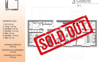 Apartament 3 camere - 79,36mp - CITY NORD 1 Decembrie - Poză 1