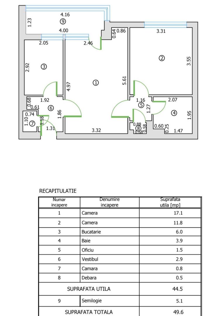 2 camere renovat complet Bd. Dinicu Golescu-Gara de Nord - Schiță 1
