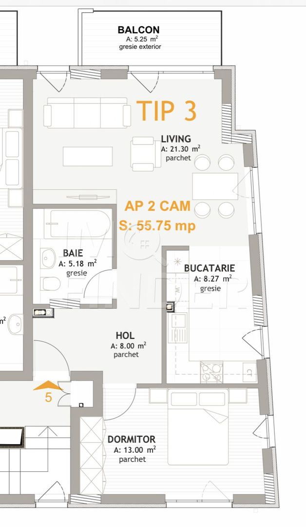 Vânzare apartament 2 camere imobil nou, Borhanci - Poză 3