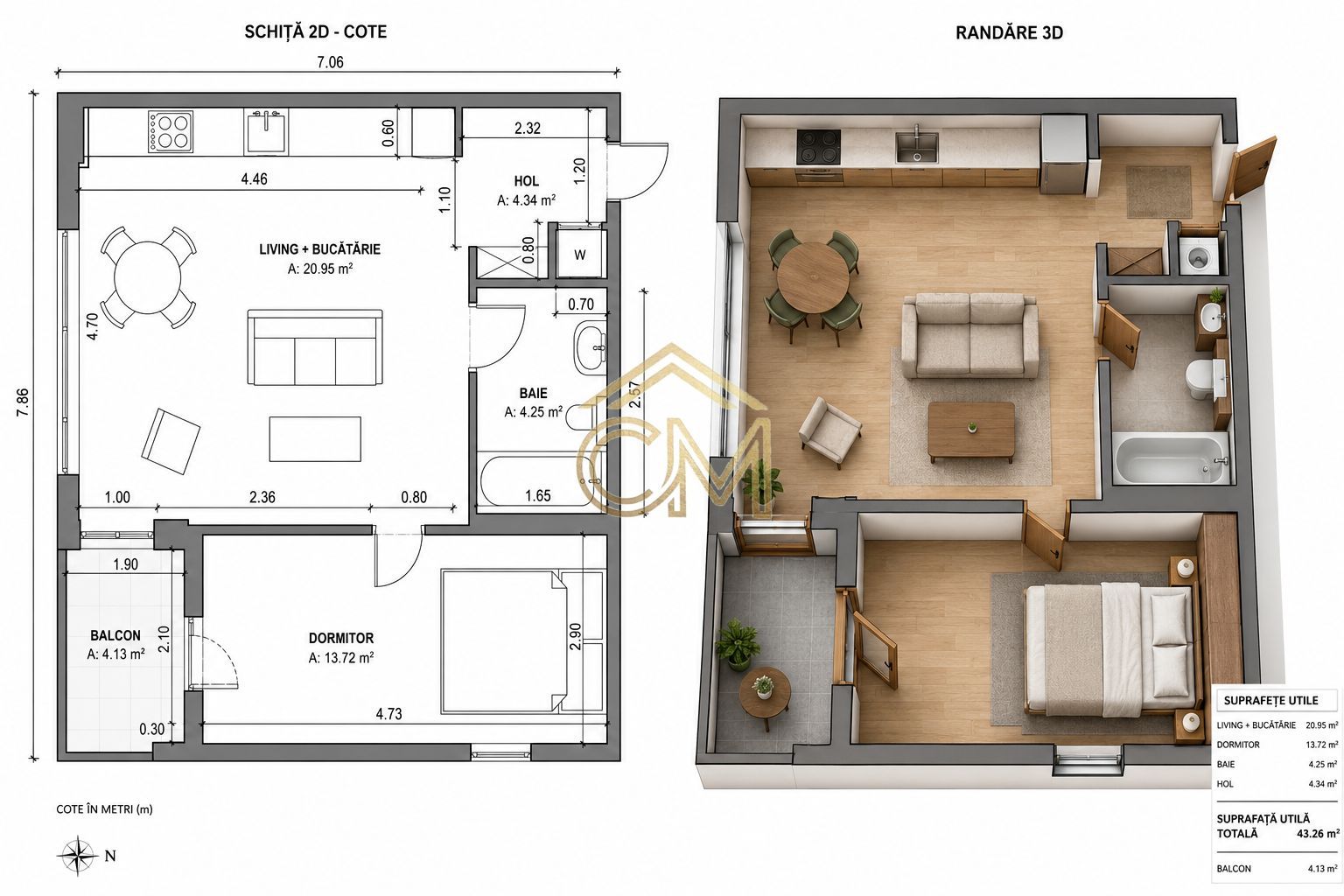 Apartament 2 Camere-43,30MPU-Parter-Terasa-Parcare - Poză 1