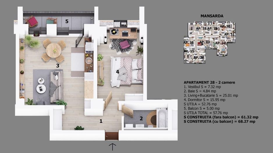 Apartament 2 camere Otopeni 52 mp | bloc cu lift | include parcare - Schiță 8