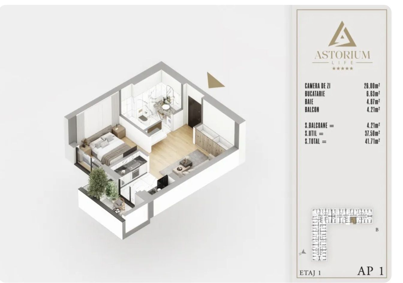 GARSONIERA DUBLA-MOBILATA ETAJ 1 / PROIECT PREMIUM ASTORIUM LIFE! - Poză 4