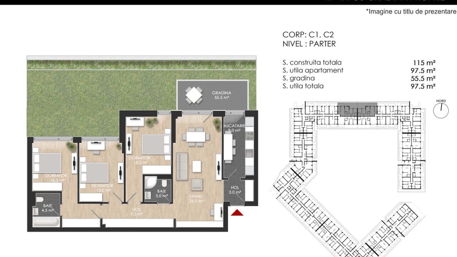Apartament 4 camere Decomandat + Grădină Proprie - Atria Urban Resort - Poză 15