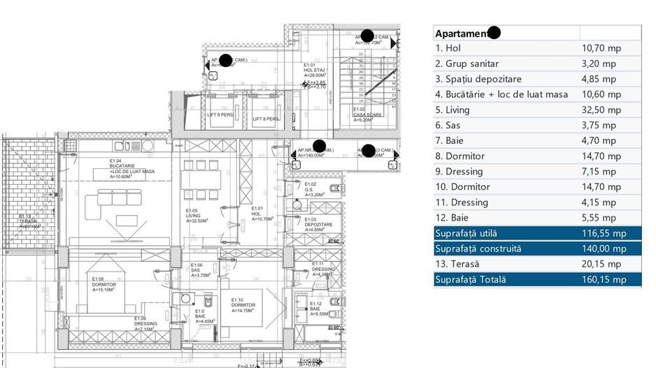 3 camere PREMIUM| 116.55 MP + 17 MP terasa - Schiță 23
