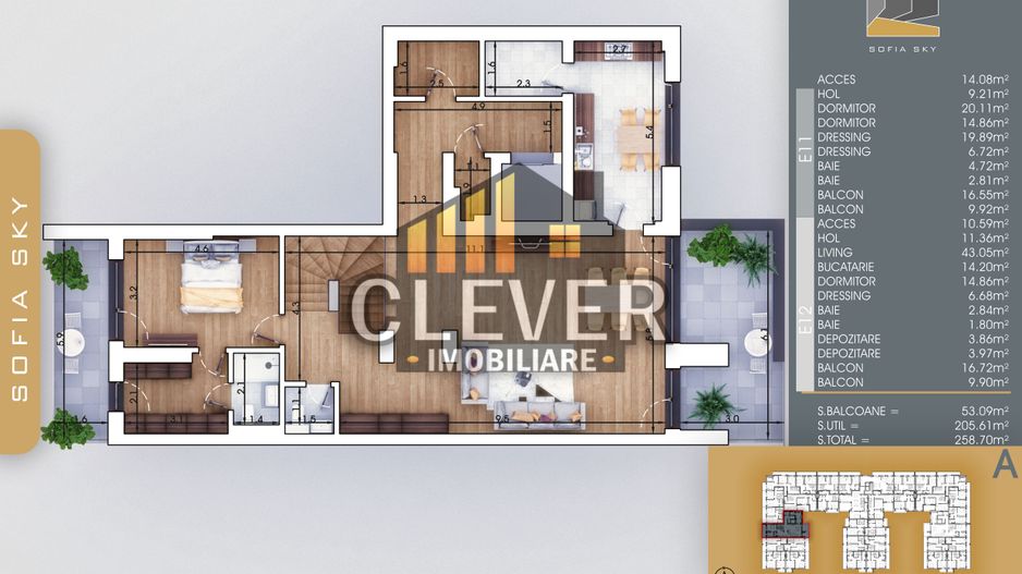 Duplex 4 Camere 259 mp, scara interioara, zona Pallady - Schiță 8