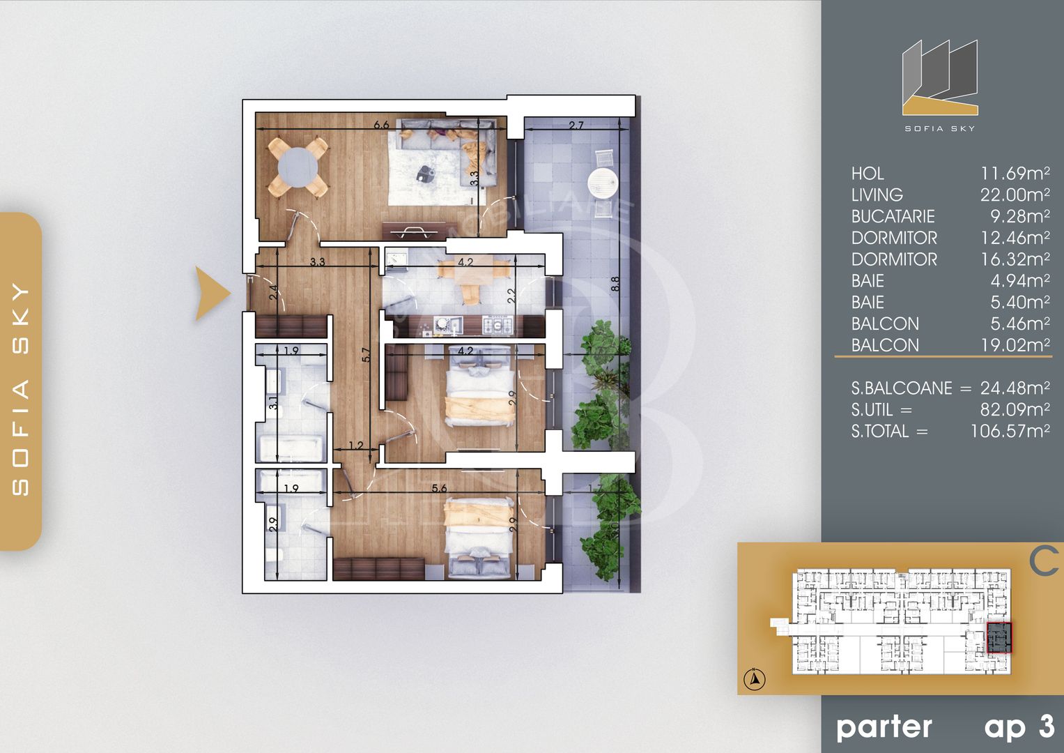 Apartament Finalizat 3 camere Direct Dezvoltator Comision 0 - Schiță 2