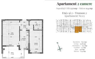 52.6 mp Util + Balcon 11.4mp | Apartament 2 camere, Comision 0 - Pallady - Schiță 15