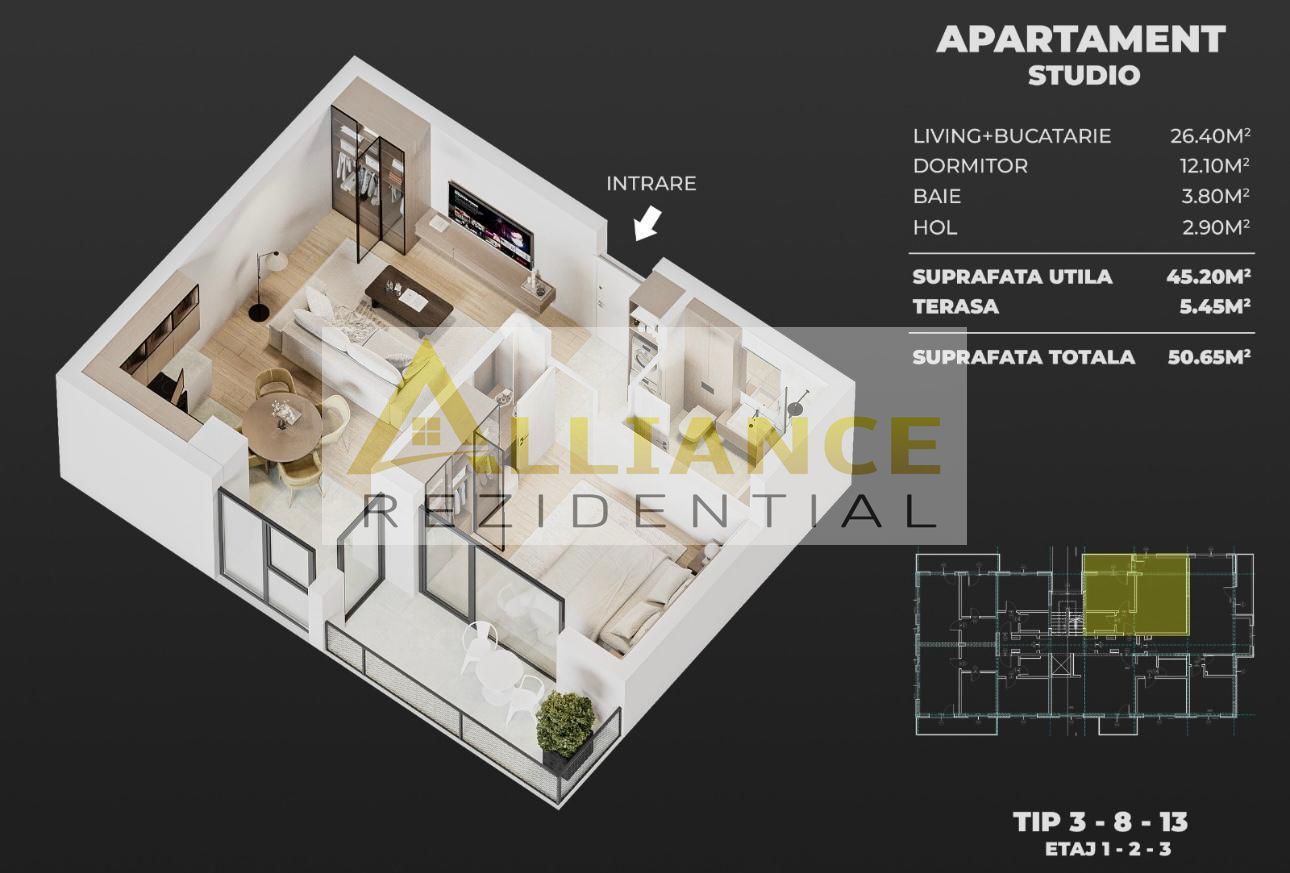 Apartament 2 camere Tip Studio  Alliance Rezidential Soseaua Leordeni - Poză 9