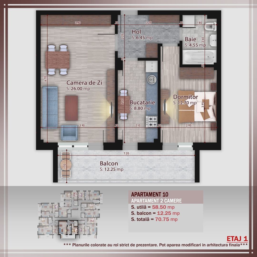 AP. 2CAM SPATIOS (LIVING 26MP) ORIENTAT PE SUD / ZONA 1 DEC. 1918! - Poză 1