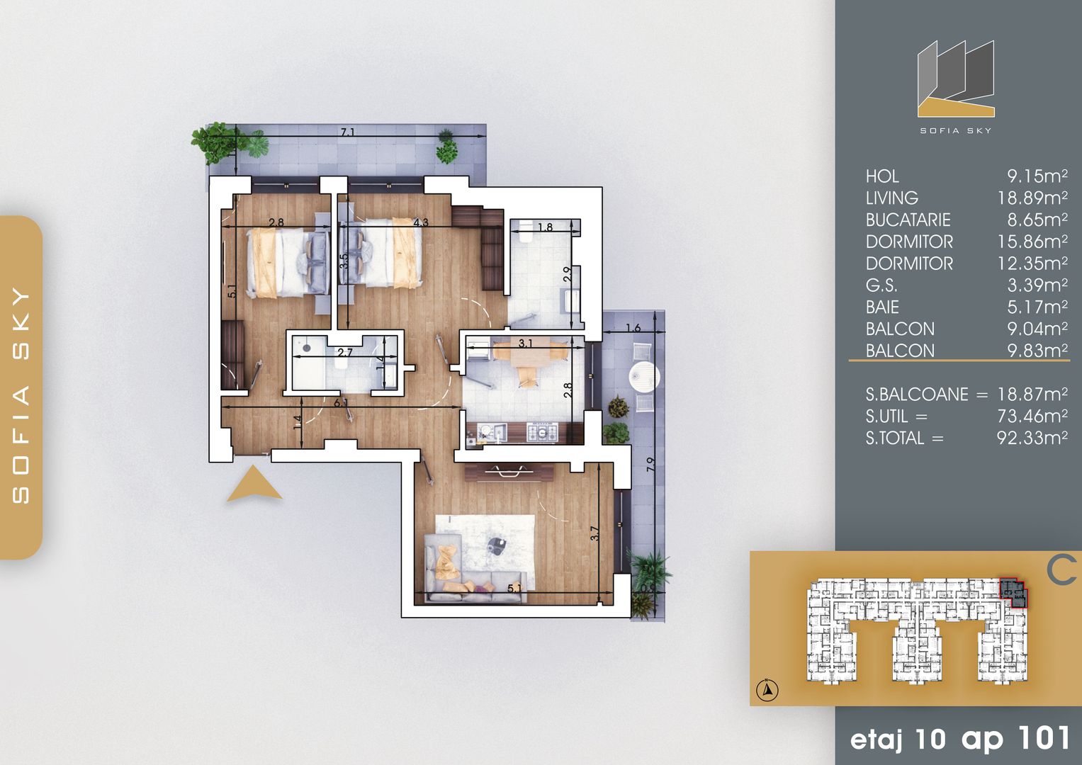 3 camere finalizare rapida 7 minute metrou Nicolae Teclu - Schiță 9