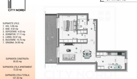 Apartament 2 Camere 72mpu cu 55mp Grădină – CITY NORD Ștefan cel Mare