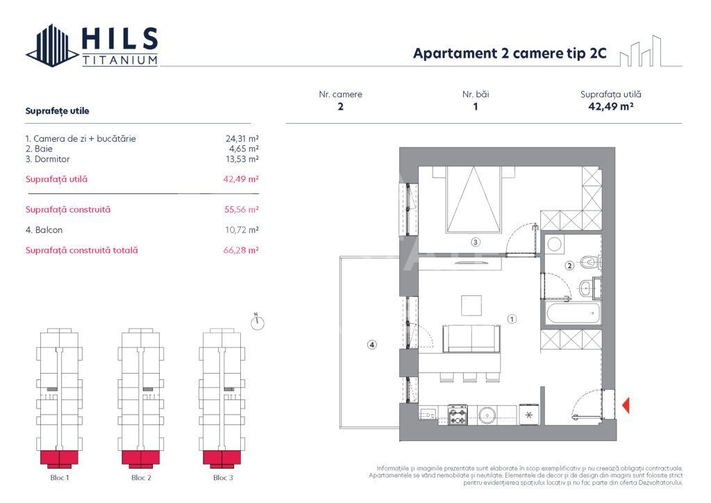Vânzare, apartament, 2 camere tip 2C, HILS Titanium, București - Poză 9