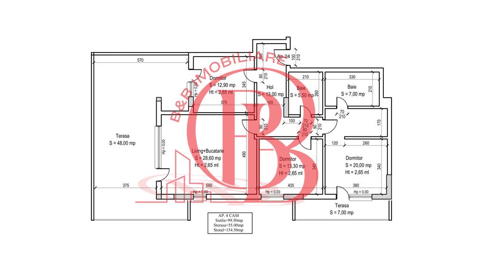 4 camere 100 mp interior si terasa 55 mp Titan Pallady Parcul Teilor - Schiță 1