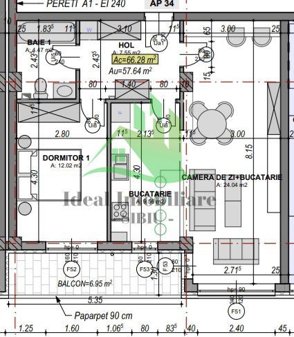 Apartament cu 2 camere si balcon,  58 mp utili, zona Turnisor - Schiță 8