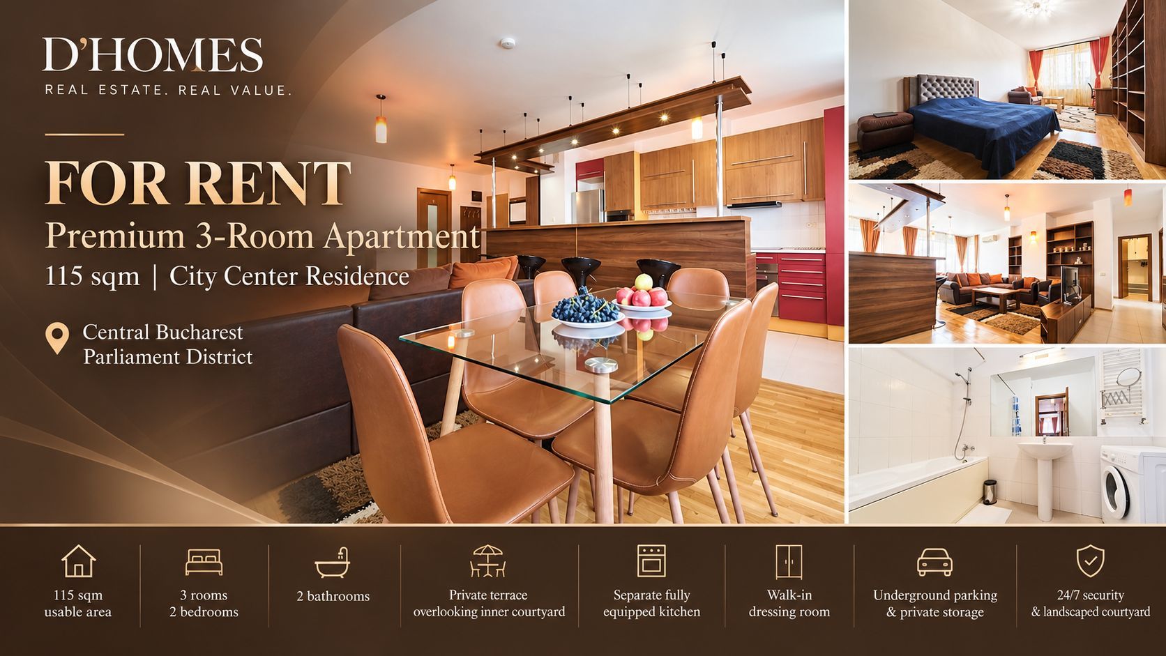For Rent | Premium 3-Room Apartment | 115 sqm | Palace of Parliament - Poză 1