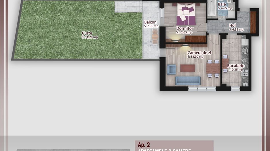 2 camere cu gradina -oferta lansare proiect Pallady - Schiță 1