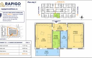 Apartamentul nr. 25 | 2 camere decomandat | Etaj 3 | Terasă 8,61 mp |