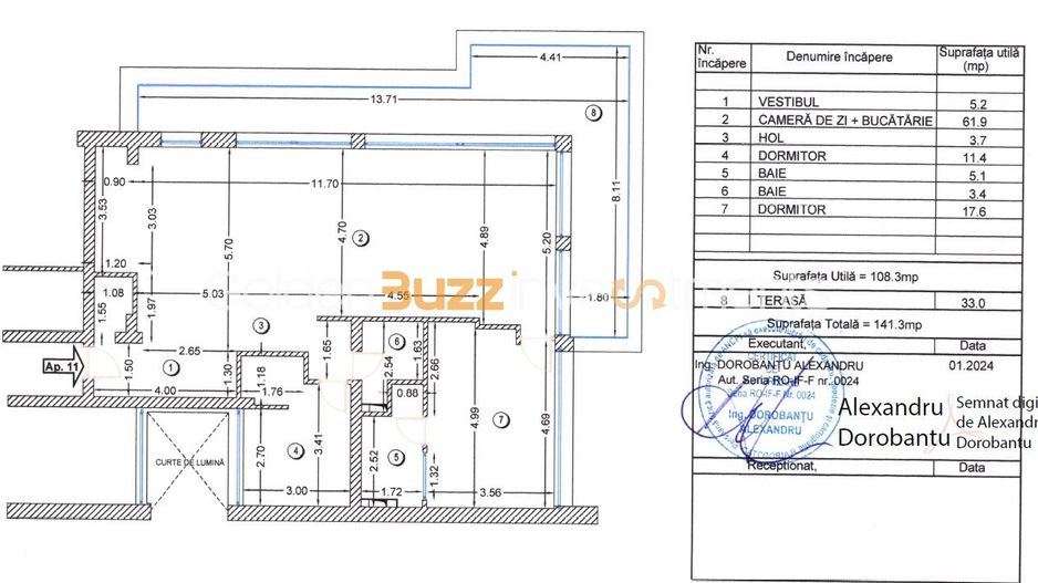 Apartament 3 camere lux | 140 mp | 33 mp terasă | Șos. Petricani - Schiță 39