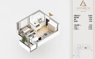 2 camere tip studio proiect premium izolatie fonica - Schiță 1