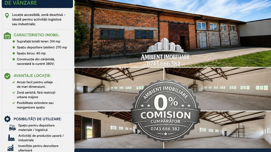 HALĂ DEPOZITARE sau ATELIER, teren 310 mp, VASLUI - zona Industrială; - Poză 1
