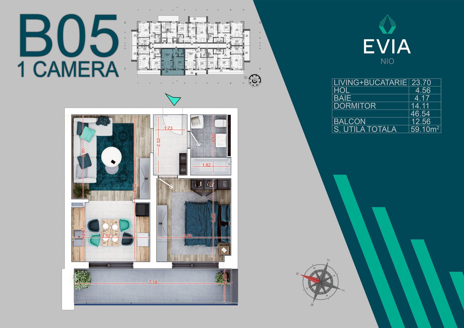 2 camere proiect premium Metrou Nicolae Teclu -Pallady - Schiță 7