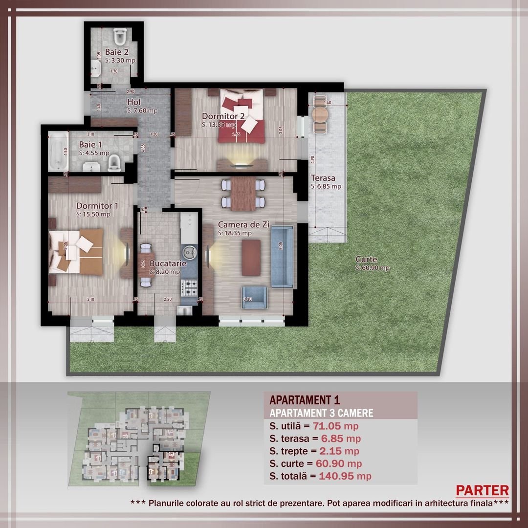 AP. 3CAM+GRADINA 60MP - BLOC PREMIUM P+3 / POZITIE SUD-EST! - Poză 1