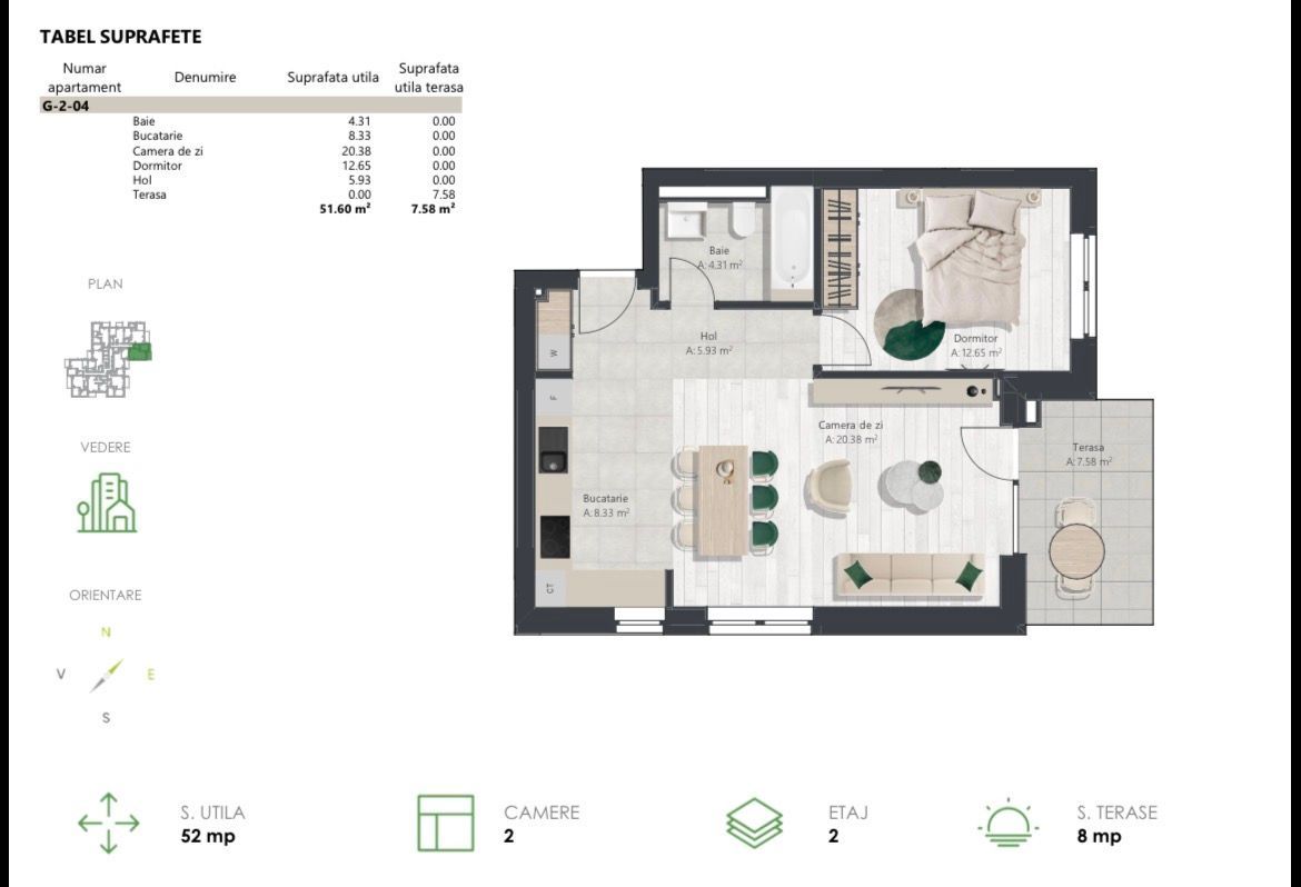 COM 0% Apartament nou cu 2 camere, bucatarie inchisa | Denya Forest - Poză 13