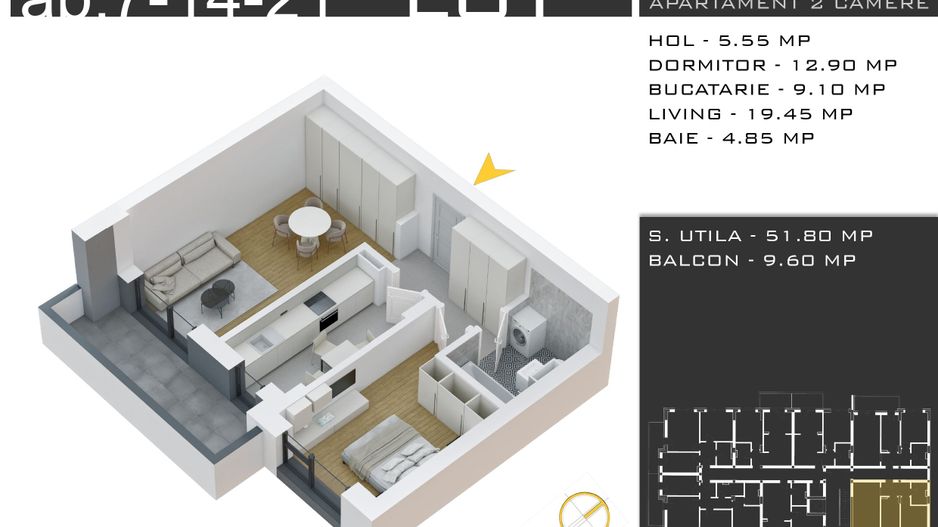 2 camere decomandat -parcare inclusa -Pallady - Schiță 2