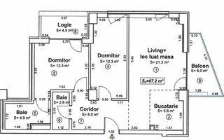 COM 0% Apartament modern cu 3 camere | XCity - Schiță 16