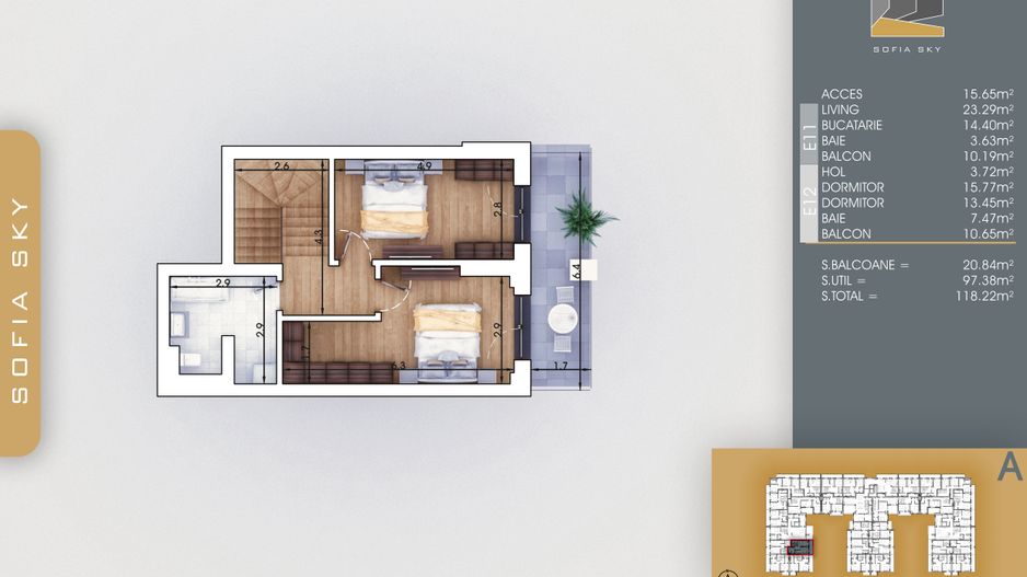 3 camere  duplex -  Titan Pallady  7 min Metrou N Teclu - Schiță 15