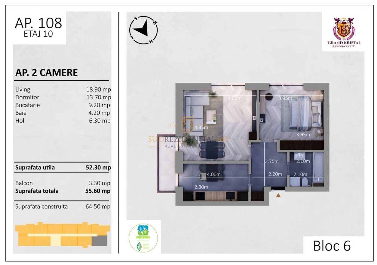 Apartament cu 2 camere, modern finisat, gata de mutare, Bd.Metalurgiei - Schiță 17