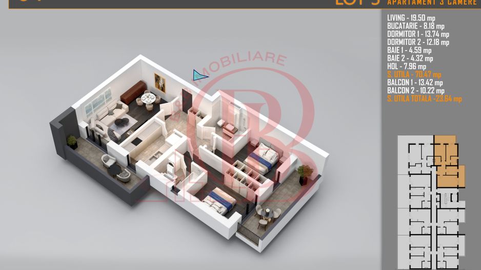 Apartament 3 camere Titan Th. Pallady-Sector 3-Metrou Teclu - Schiță 1