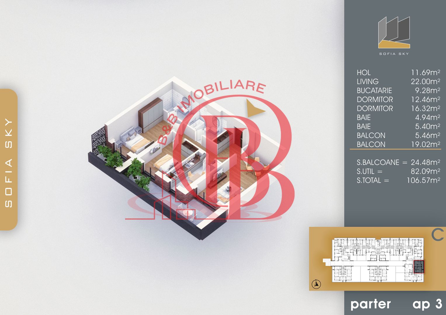 Apartament Finalizat 3 camere Direct Dezvoltator Comision 0 - Schiță 3