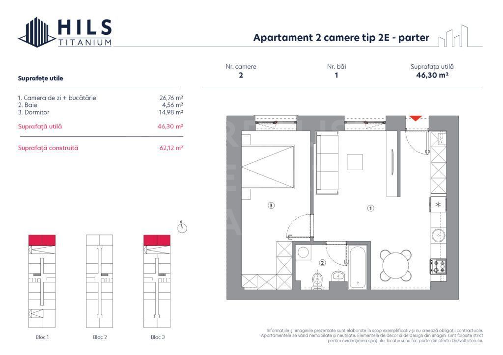 Vânzare, apartament, 2 camere tip 2E, HILS Titanium, București - Poză 2