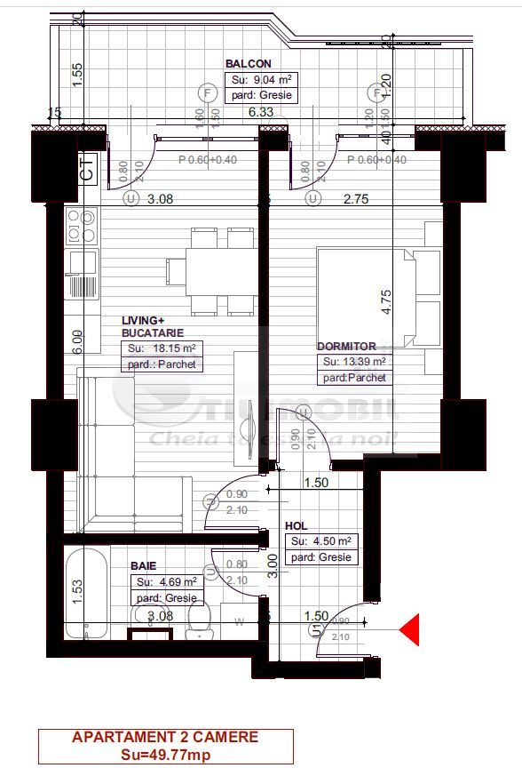 Apartament cu 2 camere INTABULAT in Royal Town - Etaj Intermediar ! - Schiță 7