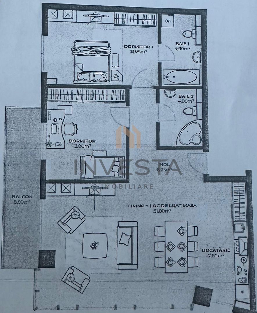 Oportunitate! Apartament 3 camere, 80 mp, etaj 1, bloc nou, Marasti! - Schiță 2