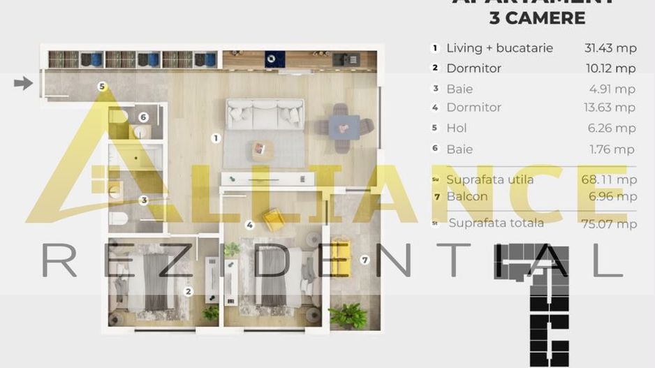 3 CAMERE | 75 MP | 2 BAI | POPESTI LEORDENI - Poză 11