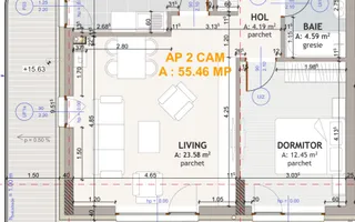 Apartament cu două camere, decomandat, finisat, EROILOR RESIDENCE - Schiță 13