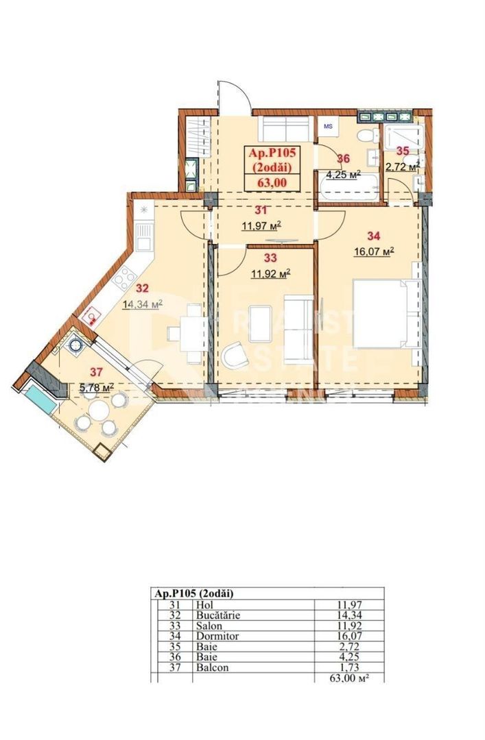 Vânzare, apartament, 2 camere, terasă, strada Grenoble, Botanica - Poză 3
