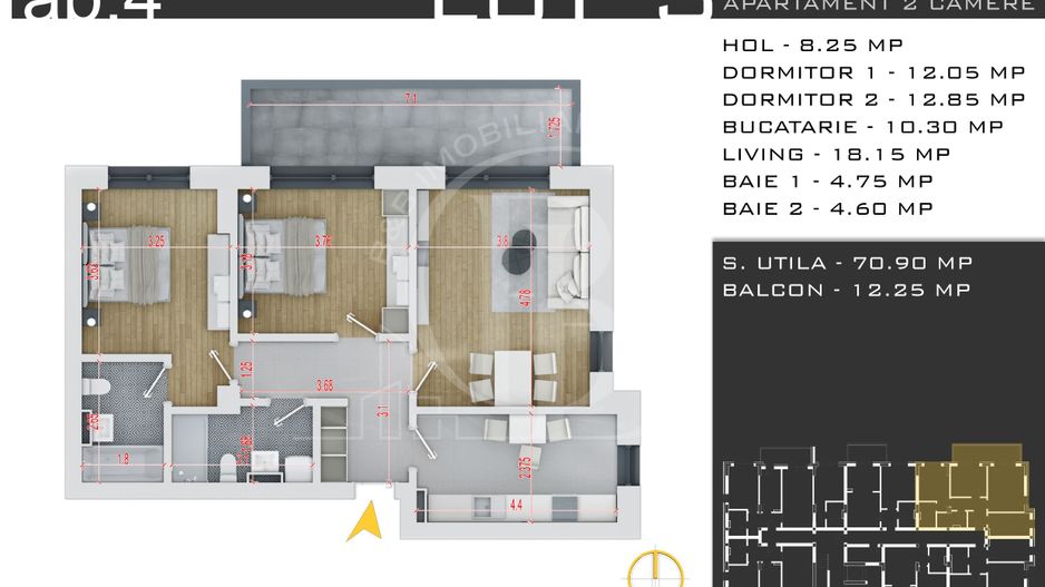 Apartament 3 camere-Loc Parcare Bonus-Theodor Pallady - Schiță 14