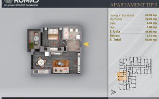 Apartament 2 camere Panouri Fotovoltaice Th. Pallady - Schiță 1