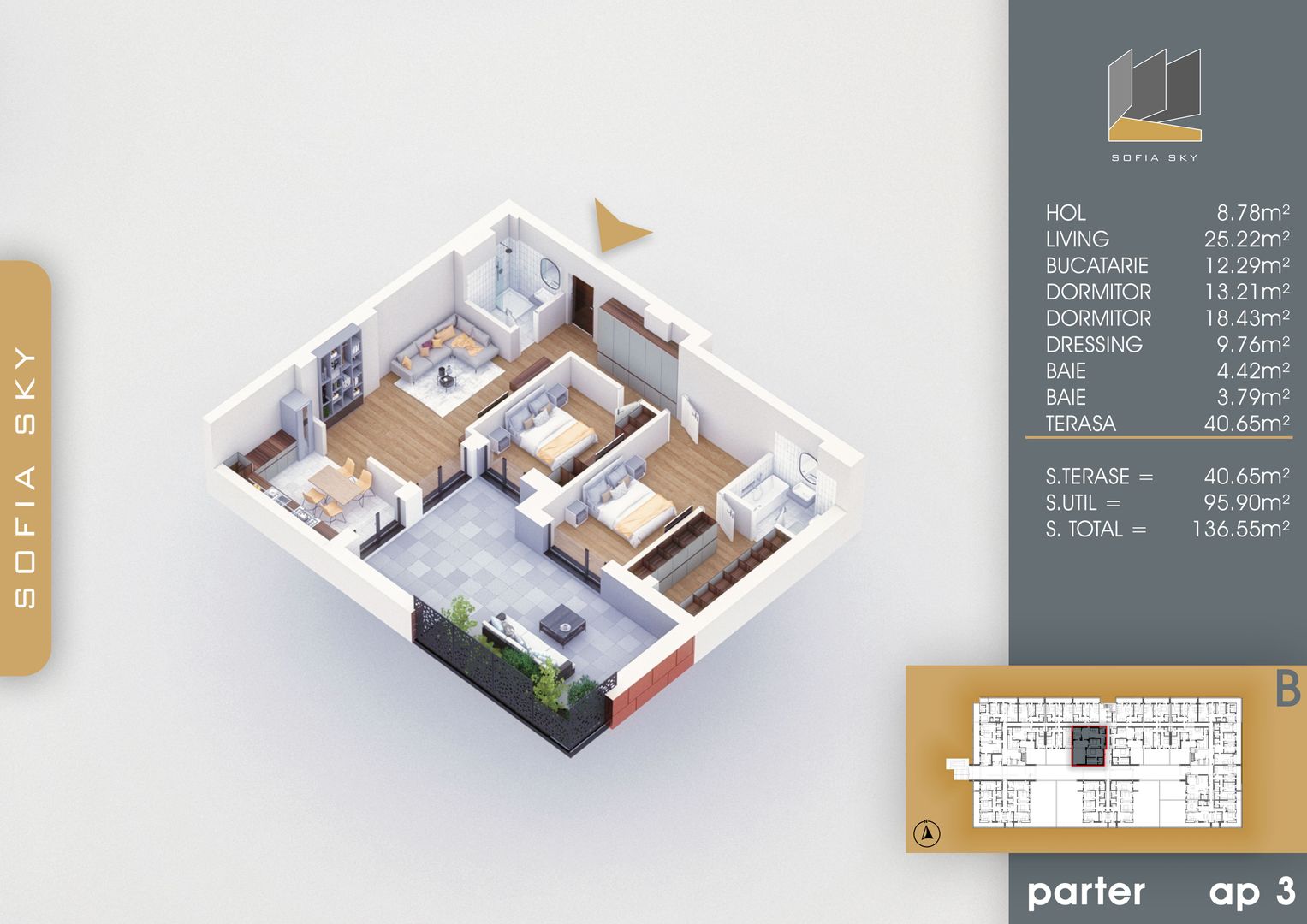 3 camere spatios cu terasa si dressing Titan Pallady  700 m Metrou Nicolae Teclu - Schiță 4