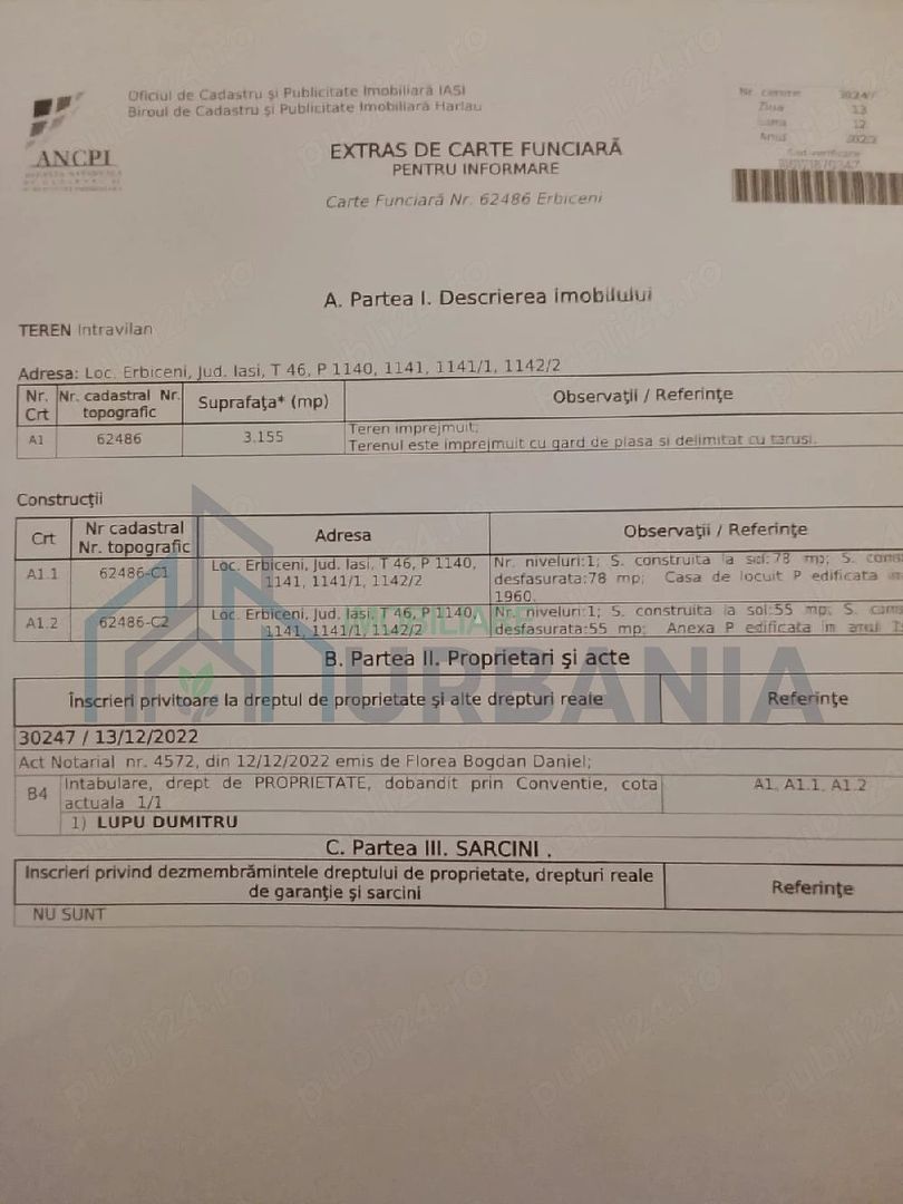 Teren intravilan intabulat cu casă bătrânească, Erbiceni, Iași - Poză 4