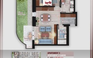 2 camere cu gradina compartimentare ideala Titan Pallady Metrou N Teclu - Schiță 1