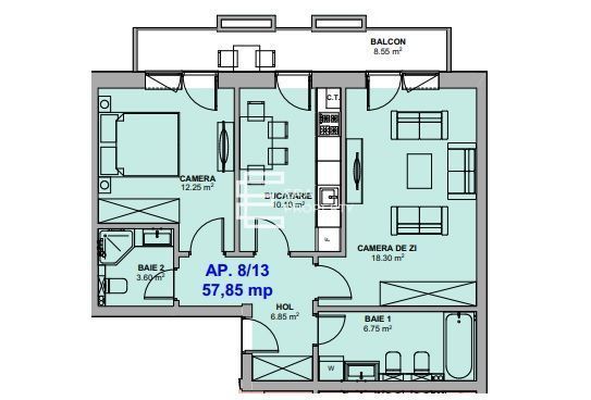 Apartament 2 camere 58mp, intabulat, Doamna Stanca, Sibiu - Schiță 9