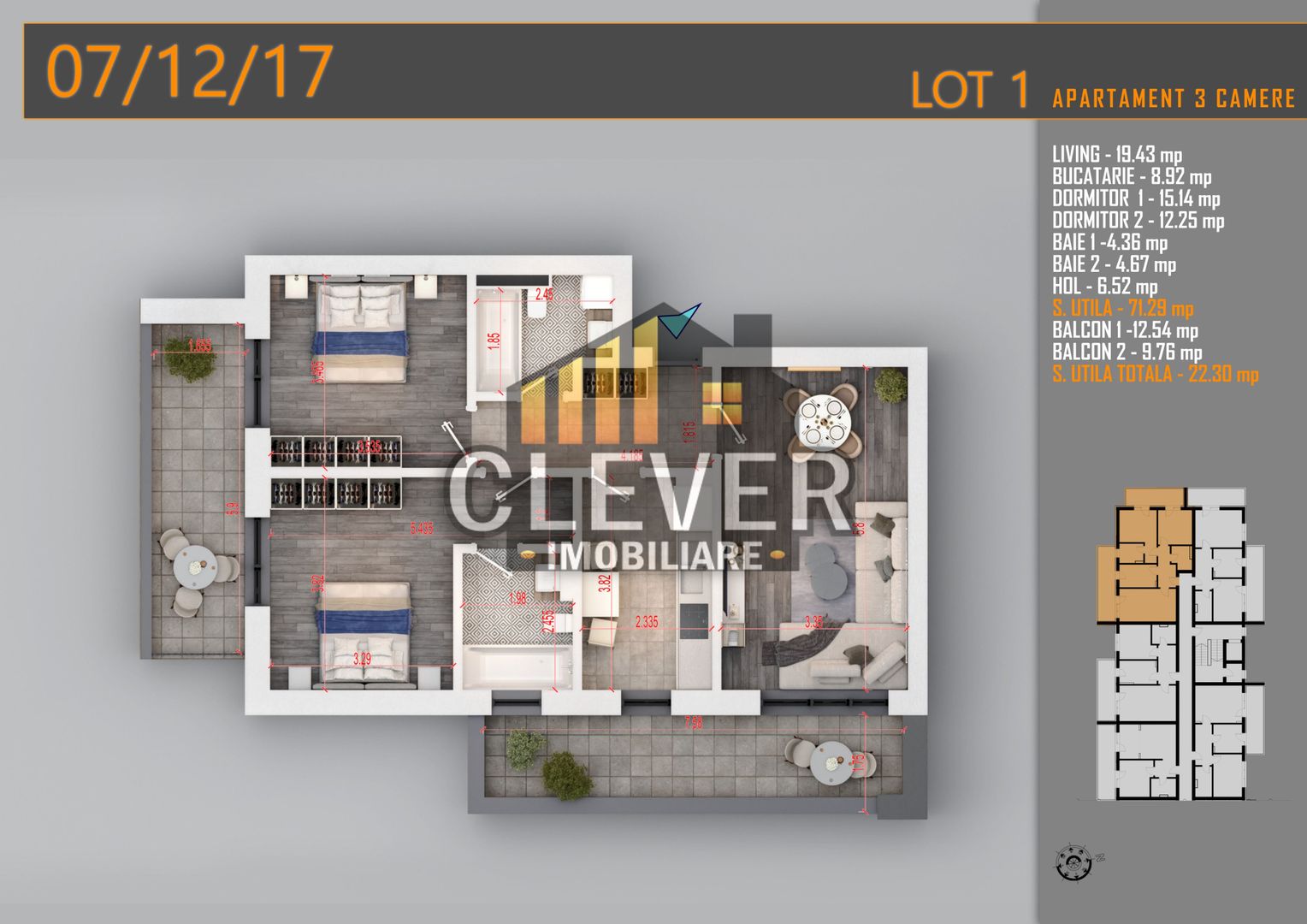 3 Camere Decomandat, 2 balcoane, Comision 0, Pallady, Metrou Teclu - Schiță 9