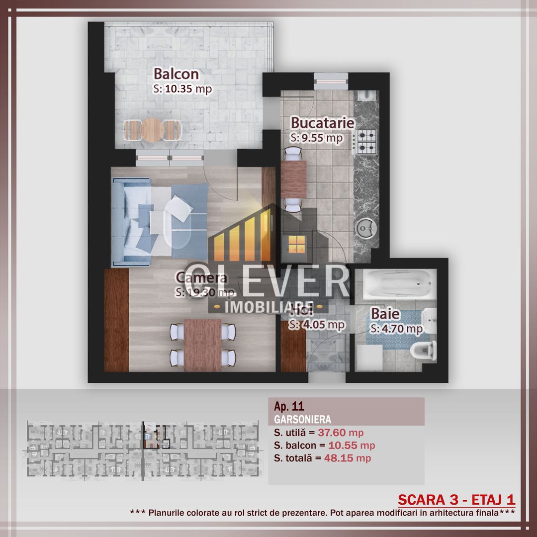 Garsoniera Decomandata, Terasa 10mp - Pallady - Comision 0% - Schiță 14